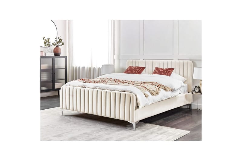 Dubbelsäng Lunan med lamellram Beige-Silver, 160x200 cm - Beige-Silver, 160x200 cm - Möbler - Säng - Ramsäng