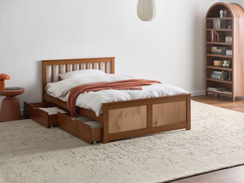 Dubbelsäng med 2 lådor Olendon 120x200 - Brun - Möbler - Säng - Sängram & sängstomme