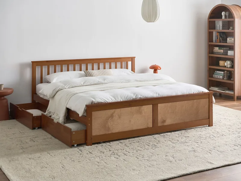 Dubbelsäng med 2 lådor Olendon 180x200 - Brun - Möbler - Säng - Sängram & sängstomme