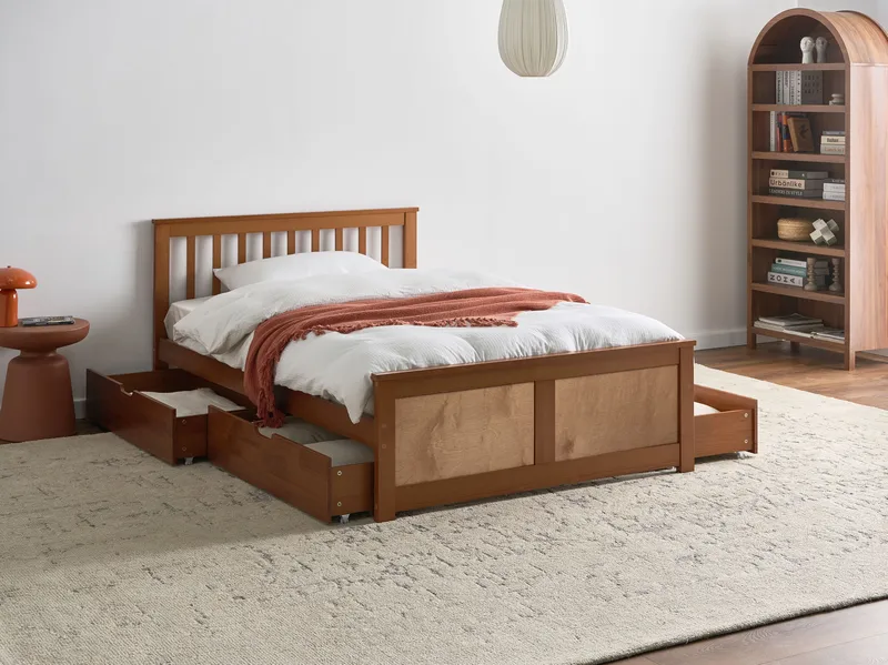 Dubbelsäng med 4 lådor Olendon 120x200 - Brun - Möbler - Säng - Sängram & sängstomme