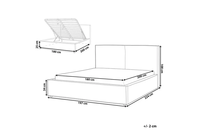 Dubbelsäng Moissac med lamellram Vit-Svart, 180x200 cm - Vit-Svart, 180x200 cm - Möbler - Säng - Sängar med förvaring