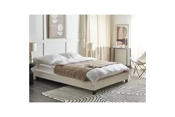 Dubbelsäng Roanne med lamellram Beige-Mörkt Trä, 140x200 cm, Bouclé - Beige-Mörkt Trä, 140x200 cm, Bouclé - Möbler - Säng - Dubbelsäng