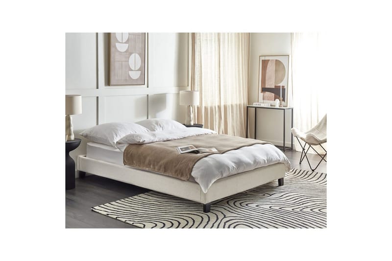 Dubbelsäng Roanne med lamellram Beige-Mörkt Trä, 140x200 cm, Polyester - Beige-Mörkt Trä, 140x200 cm, Polyester - Möbler - Säng - Dubbelsäng