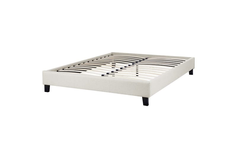 Dubbelsäng Roanne med lamellram Beige-Mörkt Trä, 140x200 cm, Polyester - Beige-Mörkt Trä, 140x200 cm, Polyester - Möbler - Säng - Dubbelsäng