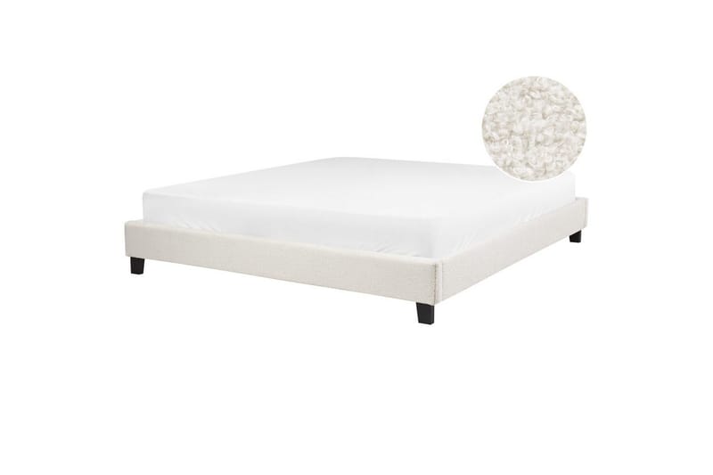 Dubbelsäng Roanne med lamellram Beige-Mörkt Trä, 180x200 cm, Bouclé - Beige-Mörkt Trä, 180x200 cm, Bouclé - Möbler - Säng - Dubbelsäng