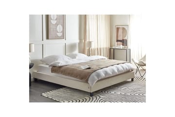 Dubbelsäng Roanne med lamellram Beige-Mörkt Trä, 180x200 cm, Bouclé - Beige-Mörkt Trä, 180x200 cm, Bouclé - Möbler - Säng - Dubbelsäng