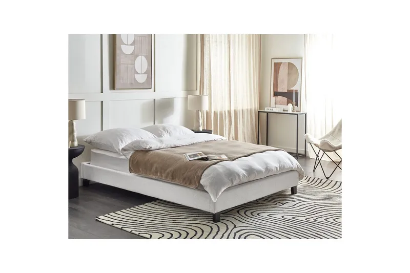 Dubbelsäng Roanne med lamellram Grå-Mörkt Trä, 140x200 cm, Polyester - Grå-Mörkt Trä, 140x200 cm, Polyester - Möbler - Säng - Dubbelsäng