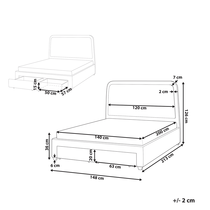 Dubbelsäng Sardent 140x200 - Off-White - Möbler - Säng - Sängram & sängstomme