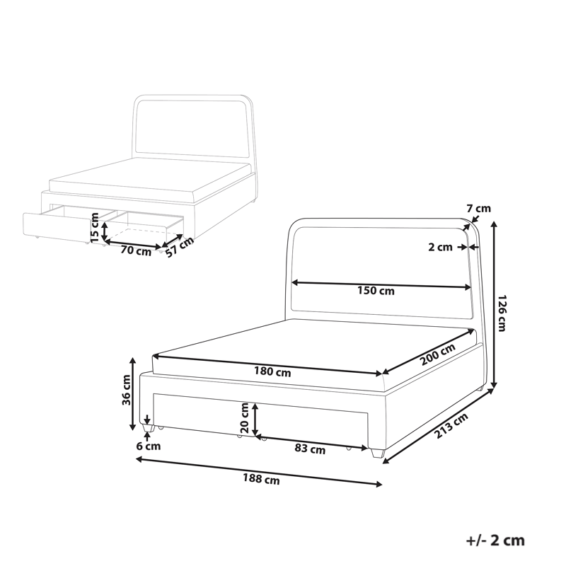 Dubbelsäng Sardent 180x200 - Off-White - Möbler - Säng - Sängram & sängstomme