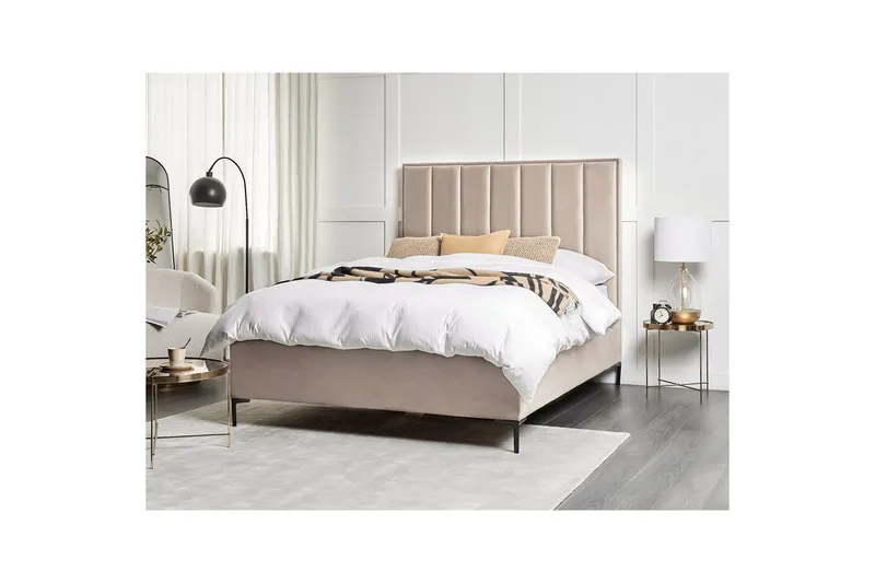 Dubbelsäng Sezanne med förvaring Beige-Grå-Svart, 160x200 cm - Beige-Grå-Svart, 160x200 cm - Möbler - Säng - Sängram & sängstomme