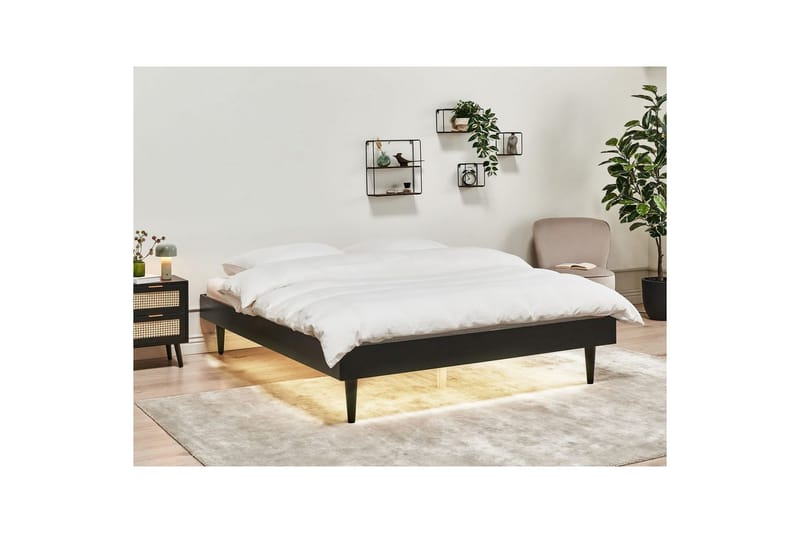 Dubbelsäng Toucy med LED-belysning Svart, 160x200 cm - Svart, 160x200 cm - Möbler - Säng - Ramsäng