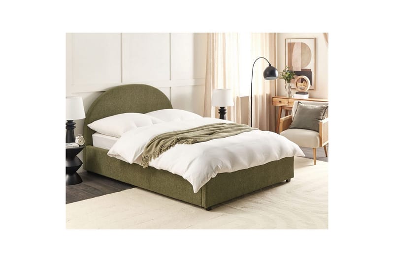 Dubbelsäng Vaucluse med förvaring Grön, 140x200 cm, Bouclé - Grön, 140x200 cm, Bouclé - Möbler - Säng - Sängram & sängstomme