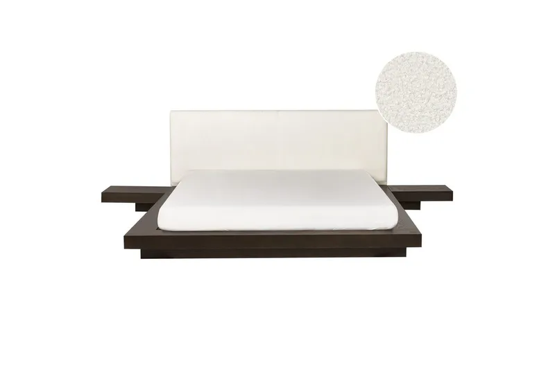 Dubbelsäng Zen med lamellram Mörk Trä-Vit, 160x200 cm, Mörk Trä-Vit, 160x200 cm