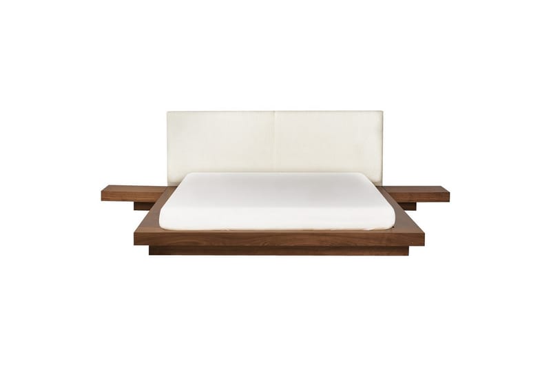 Dubbelsäng Zen med LED-belysning Brun-Vit, 160x200 cm, Bouclé - Brun-Vit, 160x200 cm, Bouclé - Möbler - Säng - Sängram & sängstomme