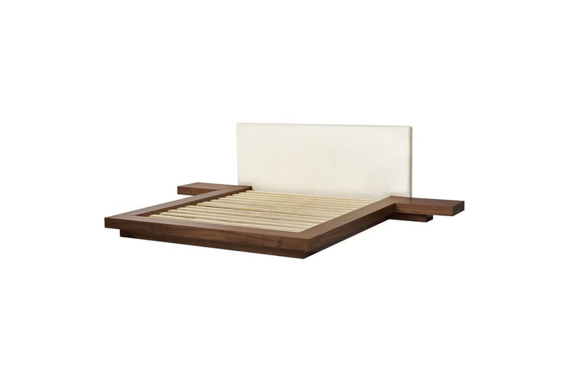 Dubbelsäng Zen med LED-belysning Brun-Vit, 160x200 cm, Bouclé - Brun-Vit, 160x200 cm, Bouclé - Möbler - Säng - Sängram & sängstomme