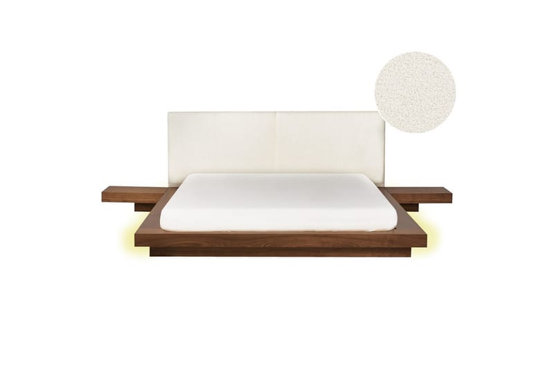 Dubbelsäng Zen med LED-belysning Brun-Vit, 160x200 cm, Bouclé - Brun-Vit, 160x200 cm, Bouclé - Möbler - Säng - Sängram & sängstomme