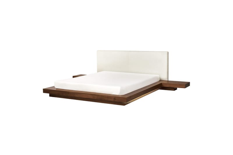 Dubbelsäng Zen med LED-belysning Brun-Vit, 160x200 cm, Bouclé - Brun-Vit, 160x200 cm, Bouclé - Möbler - Säng - Sängram & sängstomme