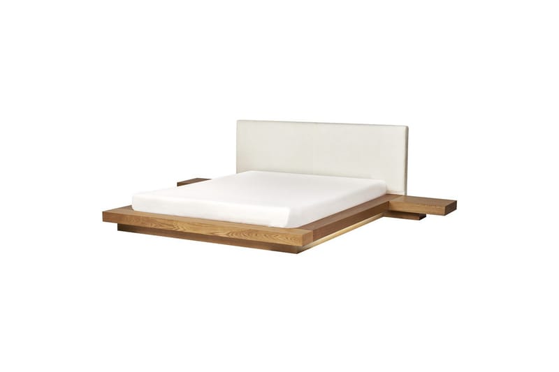 Dubbelsäng Zen med LED-belysning Ljus Trä-Vit, 160x200 cm, Bouclé - Ljus Trä-Vit, 160x200 cm, Bouclé - Möbler - Säng - Sängram & sängstomme