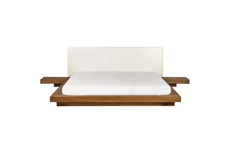 Dubbelsäng Zen med LED-belysning Ljus Trä-Vit, 180x200 cm, Bouclé - Ljus Trä-Vit, 180x200 cm, Bouclé - Möbler - Säng - Sängram & sängstomme