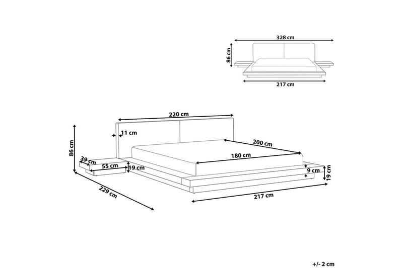 Dubbelsäng Zen med LED-belysning Ljus Trä-Vit, 180x200 cm, Bouclé - Ljus Trä-Vit, 180x200 cm, Bouclé - Möbler - Säng - Sängram & sängstomme