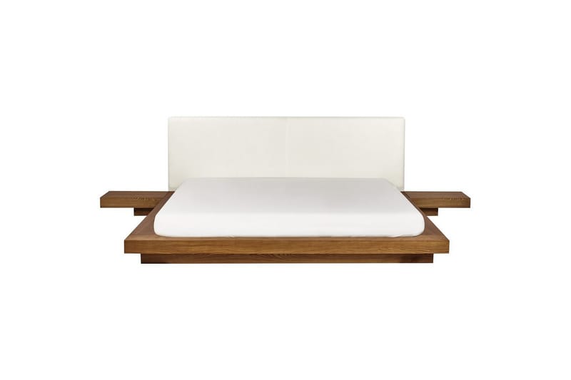 Dubbelsäng Zen med LED-belysning Ljus Trä-Vit, 180x200 cm, Bouclé - Ljus Trä-Vit, 180x200 cm, Bouclé - Möbler - Säng - Sängram & sängstomme
