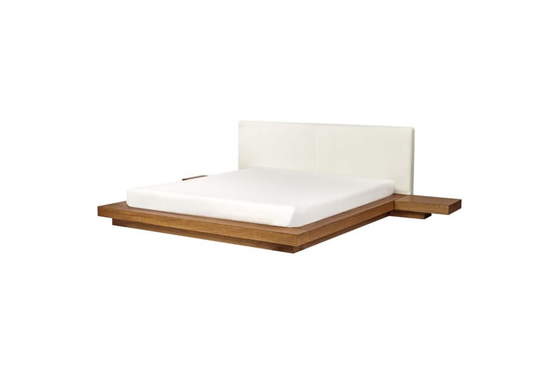 Dubbelsäng Zen med LED-belysning Ljus Trä-Vit, 180x200 cm, Bouclé - Ljus Trä-Vit, 180x200 cm, Bouclé - Möbler - Säng - Sängram & sängstomme