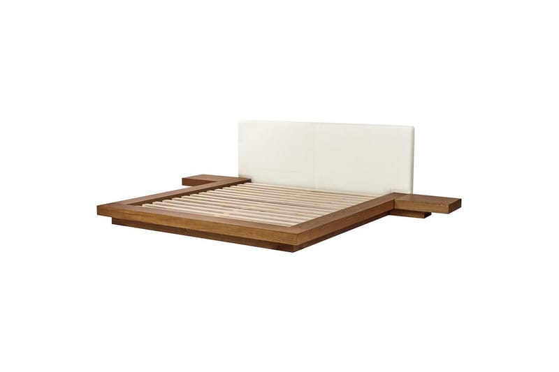 Dubbelsäng Zen med LED-belysning Ljus Trä-Vit, 180x200 cm, Bouclé - Ljus Trä-Vit, 180x200 cm, Bouclé - Möbler - Säng - Sängram & sängstomme
