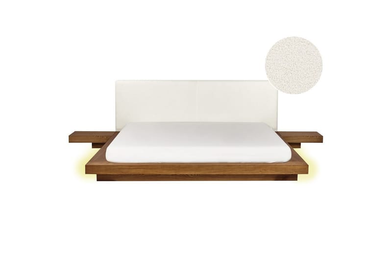 Dubbelsäng Zen med LED-belysning Ljus Trä-Vit, 180x200 cm, Bouclé - Ljus Trä-Vit, 180x200 cm, Bouclé - Möbler - Säng - Sängram & sängstomme