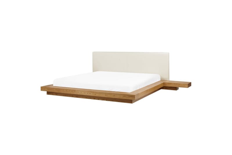 Dubbelsäng Zen med LED-belysning Ljus Trä-Vit, 180x200 cm, Konstläder - Ljus Trä-Vit, 180x200 cm, Konstläder - Möbler - Säng - Sängram & sängstomme