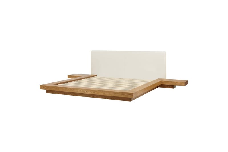 Dubbelsäng Zen med LED-belysning Ljus Trä-Vit, 180x200 cm, Konstläder - Ljus Trä-Vit, 180x200 cm, Konstläder - Möbler - Säng - Sängram & sängstomme