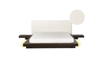 Dubbelsäng Zen med LED-belysning Mörk Trä-Vit, 160x200 cm, Bouclé