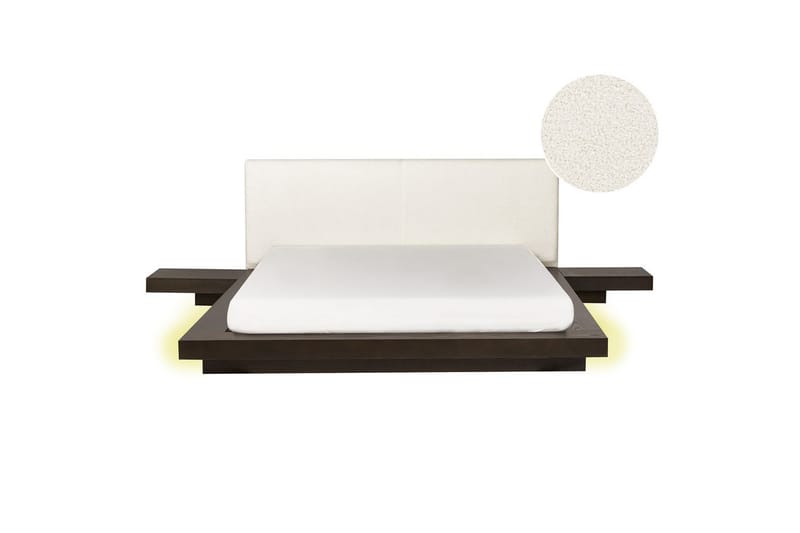 Dubbelsäng Zen med LED-belysning Mörk Trä-Vit, 160x200 cm, Bouclé - Mörk Trä-Vit, 160x200 cm, Bouclé - Möbler - Säng - Sängram & sängstomme