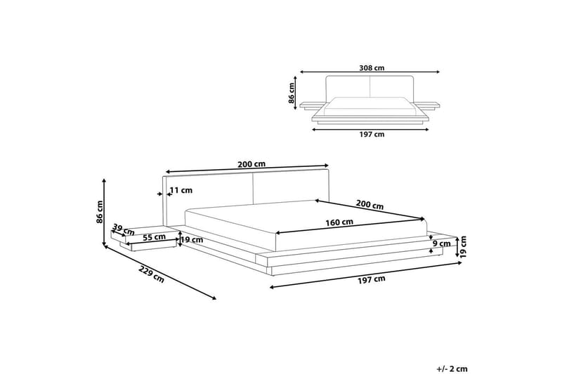 Dubbelsäng Zen med LED-belysning Mörk Trä-Vit, 160x200 cm, Konstläder - Mörk Trä-Vit, 160x200 cm, Konstläder - Möbler - Säng - Sängram & sängstomme