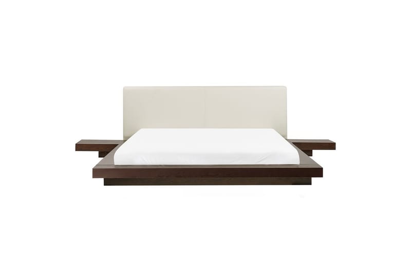 Dubbelsäng Zen med LED-belysning Mörk Trä-Vit, 160x200 cm, Konstläder - Mörk Trä-Vit, 160x200 cm, Konstläder - Möbler - Säng - Sängram & sängstomme