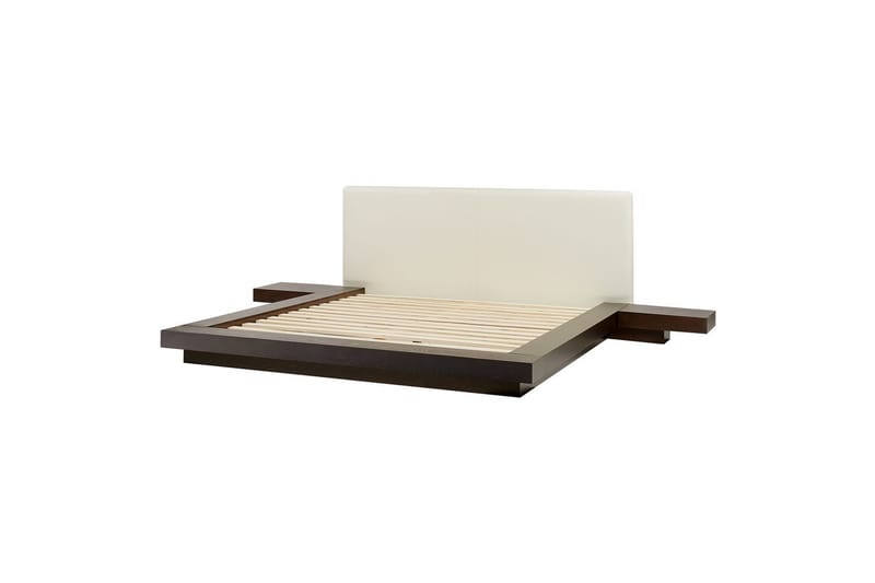 Dubbelsäng Zen med LED-belysning Mörk Trä-Vit, 160x200 cm, Konstläder - Mörk Trä-Vit, 160x200 cm, Konstläder - Möbler - Säng - Sängram & sängstomme