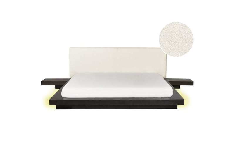 Dubbelsäng Zen med LED-belysning Mörk Trä-Vit, 180x200 cm, Bouclé - Mörk Trä-Vit, 180x200 cm, Bouclé - Möbler - Säng - Sängram & sängstomme