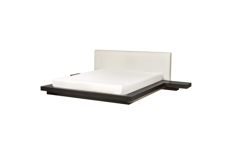 Dubbelsäng Zen med LED-belysning Mörk Trä-Vit, 180x200 cm, Bouclé - Mörk Trä-Vit, 180x200 cm, Bouclé - Möbler - Säng - Sängram & sängstomme