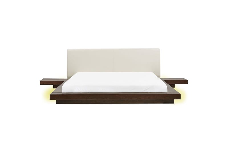 Dubbelsäng Zen med LED-belysning Mörk Trä-Vit, 180x200 cm, Konstläder - Mörk Trä-Vit, 180x200 cm, Konstläder - Möbler - Säng - Sängram & sängstomme
