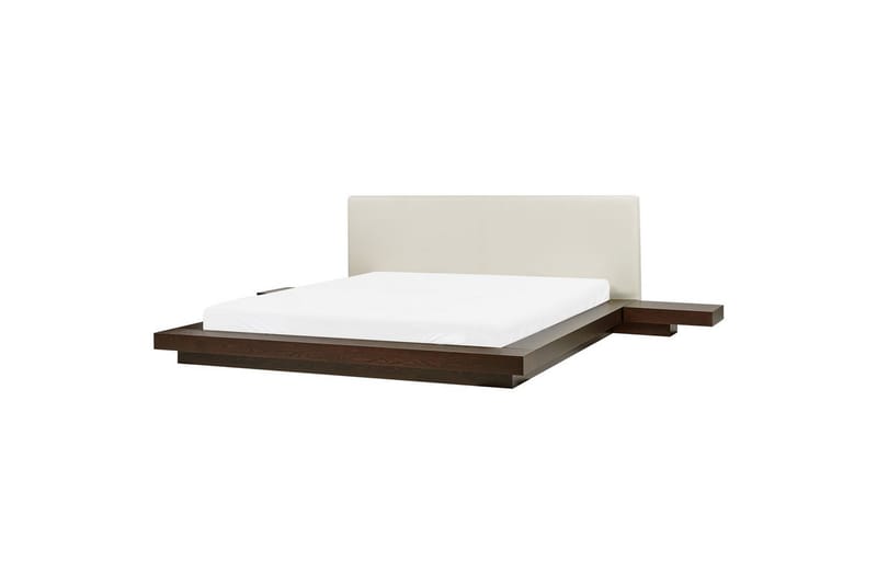Dubbelsäng Zen med LED-belysning Mörk Trä-Vit, 180x200 cm, Konstläder - Mörk Trä-Vit, 180x200 cm, Konstläder - Möbler - Säng - Sängram & sängstomme
