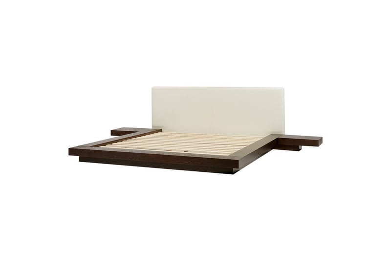 Dubbelsäng Zen med LED-belysning Mörk Trä-Vit, 180x200 cm, Konstläder - Mörk Trä-Vit, 180x200 cm, Konstläder - Möbler - Säng - Sängram & sängstomme