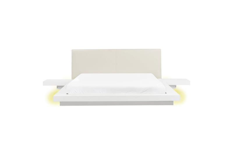 Dubbelsäng Zen med LED-belysning Vit-Vit, 160x200 cm, Konstläder - Vit-Vit, 160x200 cm, Konstläder - Möbler - Säng - Sängram & sängstomme