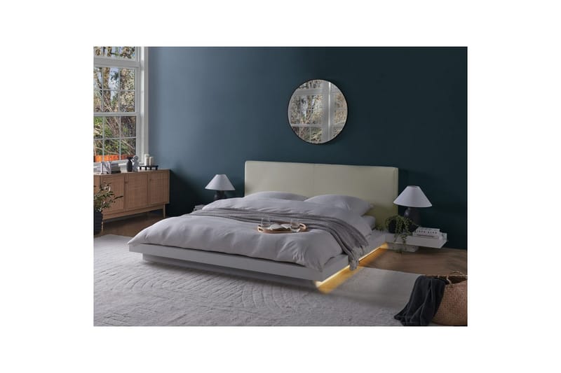 Dubbelsäng Zen med LED-belysning Vit-Vit, 160x200 cm, Konstläder - Vit-Vit, 160x200 cm, Konstläder - Möbler - Säng - Sängram & sängstomme