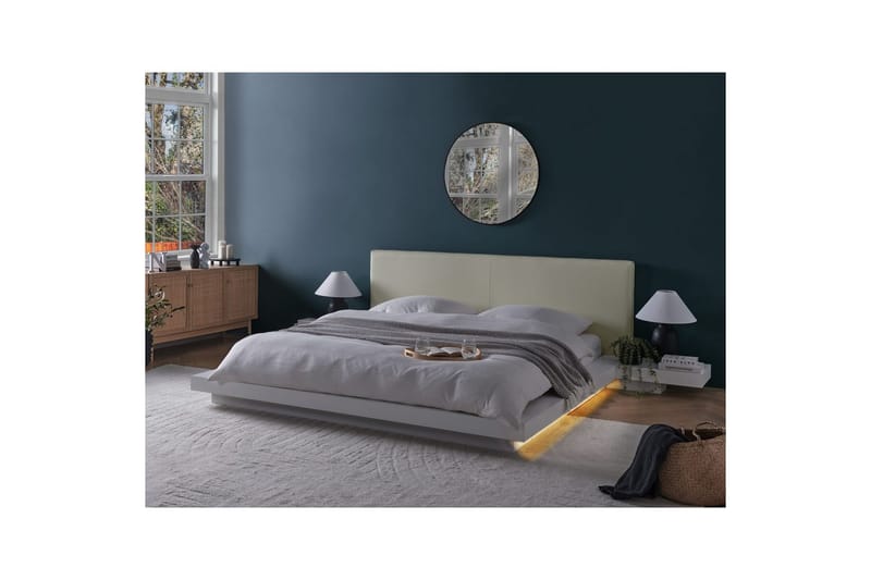 Dubbelsäng Zen med LED-belysning Vit-Vit, 180x200 cm, Konstläder - Vit-Vit, 180x200 cm, Konstläder - Möbler - Säng - Sängram & sängstomme