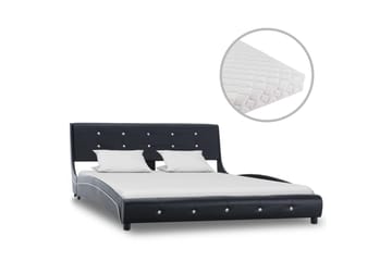 Säng med madrass svart konstläder 140x200 cm