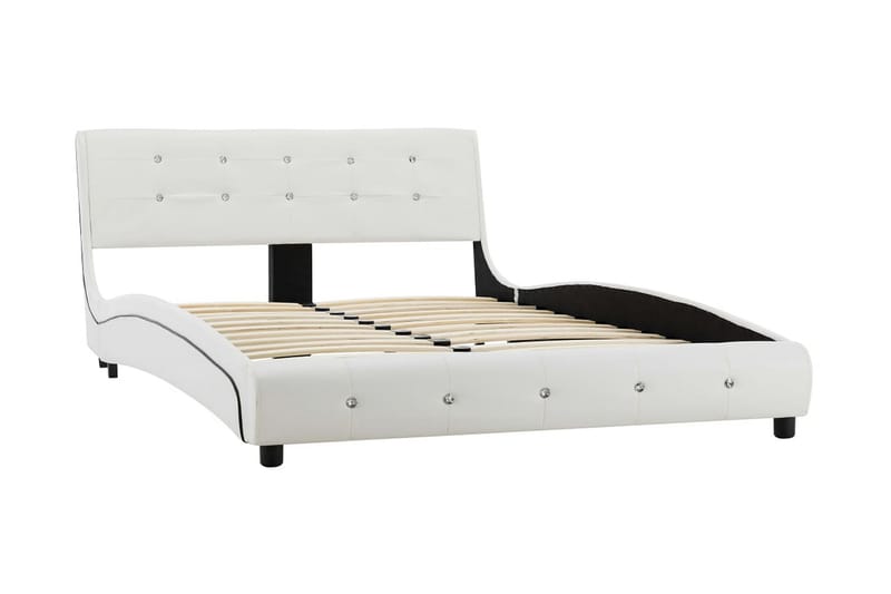 Säng med madrass vit konstläder 120x200 cm - Vit - Dubbelsäng - Ramsäng