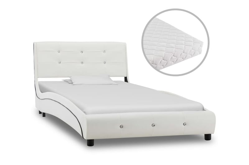 Säng med madrass vit konstläder 90x200 cm - Vit - Möbler - Säng - Ramsäng