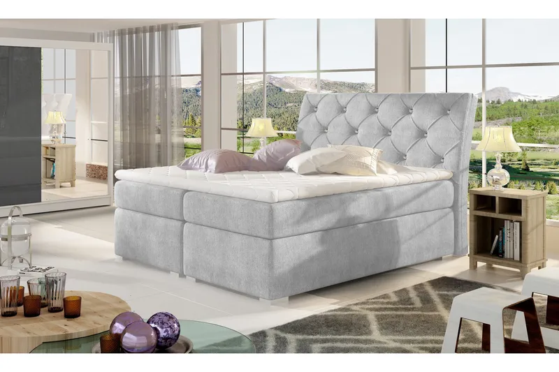 Sutra Komplett Sängpaket – Ramsäng 180x200 cm med Förvaring och Sänggavel + Bäddmadrass, Grå