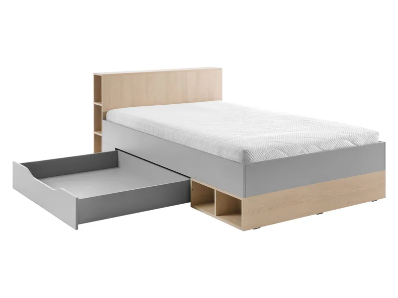 Edson Komplett Sängpaket med Förvaring 120x200 cm i Trä med Sänggavel + Bäddmadrass med Tygram - Vit - Möbler - Säng - Sängram & sängstomme