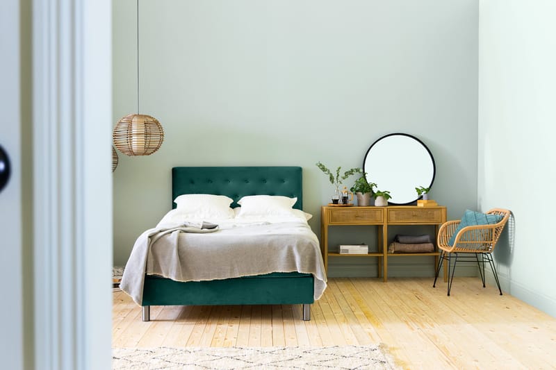 Ella Sängpaket 140x200 cm Knapp Gavel - Mörkgrön/Sammet - Möbler - Säng - Komplett sängpaket