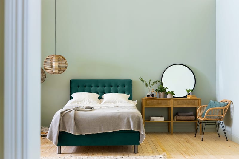 Ella Sängpaket 140x200 cm Rutig Gavel - Mörkgrön/Sammet - Möbler - Säng - Komplett sängpaket